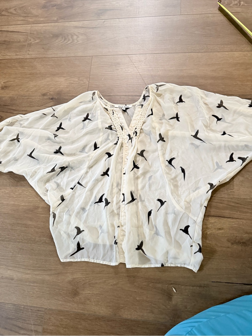 Black Rainn Sheer Ivory Tunic with Black Bird Print